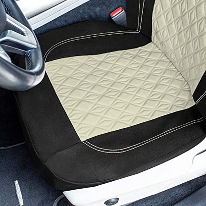 Universal Fit Diamond Stitched Flat Cloth Car Seat Covers Full Set - Beige - color: Beige