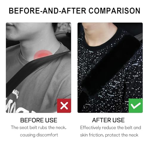 2 Pack Car Seatbelt Covers Shoulder Pad, Soft Faux Sheepskin Seat Belt Shoulder Cover for a Comfortable Driving, Seat Belt Shoulder Strap Covers Helps Protect Your Neck and Shoulder (Black) - color: Black