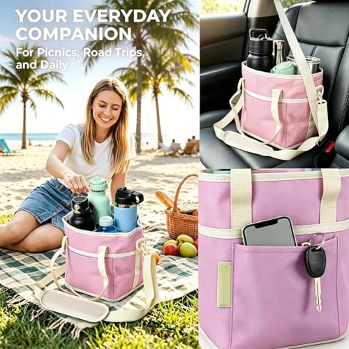 Drink Carrier Bag for 4 Cups, Insulated Drink Carrier with 4 Compartments, Portable Tumbler Holder with Adjustable Strap, Drink Caddy Tote for Coffee, Travel, Takeout & Outings (Pink) - color: Pink