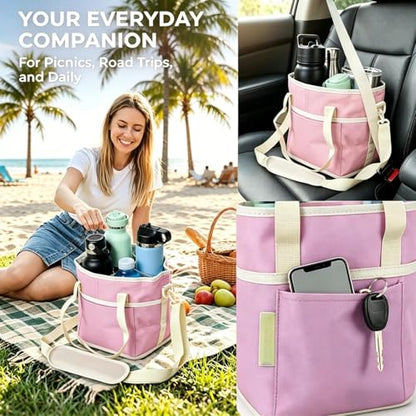 Drink Carrier Bag for 4 Cups, Insulated Drink Carrier with 4 Compartments, Portable Tumbler Holder with Adjustable Strap, Drink Caddy Tote for Coffee, Travel, Takeout & Outings (Purple) - color: Purple