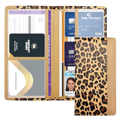 Car Registration and Insurance Holder with Magnetic Closure, Universal Document Organizer for License, Insurance Cards & Glove Box Storage (Leopard-Brown) - color: Leopard-Brown