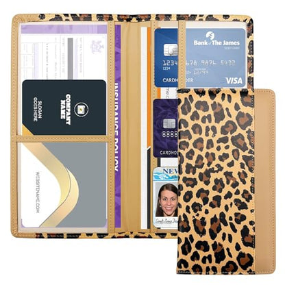 Car Registration and Insurance Holder with Magnetic Closure, Universal Document Organizer for License, Insurance Cards & Glove Box Storage (Leopard-Brown) - color: Leopard-Brown