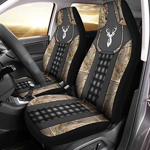 Howilath Forest Deer Pattern Front Seat Cover 2 Pcs, Universal Vehicle Seat Protector Mat Covers, Fit Most Cars, Sedan, SUV, Van Truck - color: Forest Deer