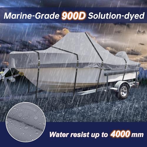 900D Center Console Boat Cover, Windproof Full Metal Buckle Straps Boat Cover for Center Console Boat Heavy Duty fits 17'-19' Length, Beam Width up to 102" W, Gray - color: Gray, size: 17'-19' Length , Beam Width up to 102" W