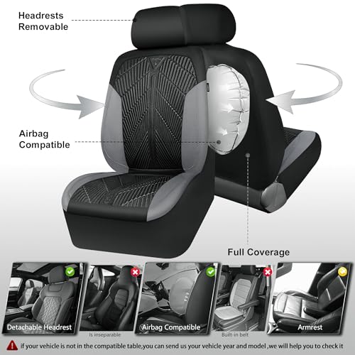 CAR PASS Waterproof Black Gray Car Seat Covers Front Seat Covers Neoprene Wetsuit,All-Weather Non-Slip Durable,Universal Fit for SUV Sedans Trucks Van Automotive,Airbag Compatible,3D Emboss Black Gray - color: Black and Gray, size: Two Front