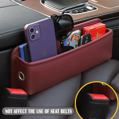 Universal Fit Premium Leather Car Seat Gap Filler Organizer, Center Console Organizer for Car SUV Truck（Burgundy, 1 Pack）