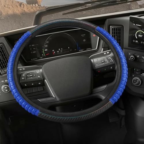 18" Semi Truck Steering Wheel Cover (FITS 17.5"-18" ONLY) | Heavy Duty Carbon Fiber & 3D Massage Grip for Long Hauls | Anti-Slip Odorless Rubber, Upgrade Your Big Rig