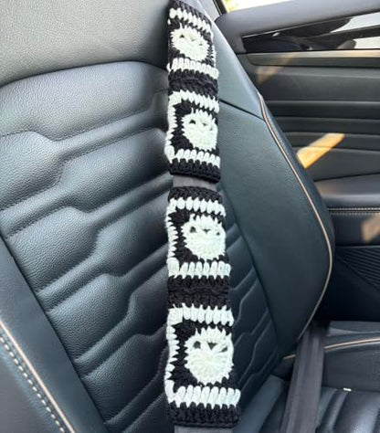 Crochet Steering Wheel Cover,Handmade Rock and Roll Skull Steering Wheel Cover, Skull Wheel Covers Cool Girl & Men, Skeleton Wheel Covers 14-15 in (Wheel Cover Set) - color: Wheel cover set