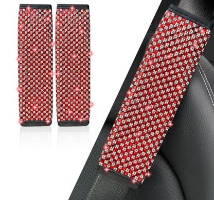 NBTEPEM 2 Pack Bling Car Seat Belt Covers, Diamond Seatbelt Shoulder Protection, Rhinestones Seat Belt Strap Cover Shoulder Pad, Universal Bling Car Interior Accessories Fit for Car/Truck/SUV(Red) - color: Red