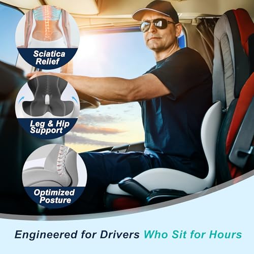 Seat Cushion for Office Chair and Car, Lumbar Support Pillow for Office Chair, Memory Foam Ergonomic Seat Cushion for Long Sitting, Back & Tailbone Pain, Sciatica - Dark Gray & Light Gray