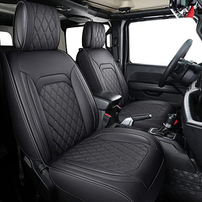 Jeep Wrangler JK JL Front Seat Covers Custom Fit 2/4 Door 2007-2026 Unlimited Rubicon 392 Sahara Willys Sport High Altitude Truck Pickup Waterproof Leather(2 PCS Front/Black1) - color: 2 PCS Front/Black1