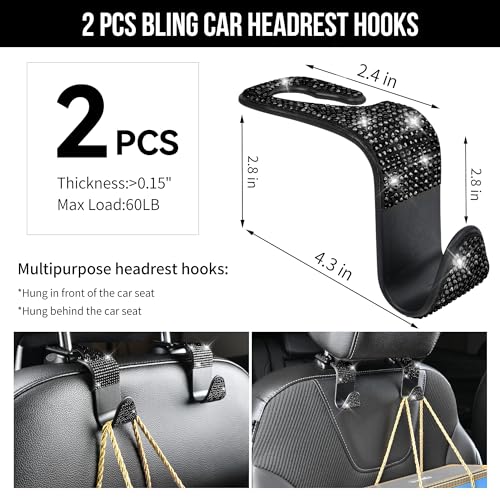 CAR PASS 23 PCS Bling Diamond Car Accessories Set for Women, Leather Seat Covers Full Set Floor Mats Steering Wheel Cover, Coasters Seat Belt Covers Phone Holder Universal Fit Car SUV Truck Van Black - color: Black Diamond
