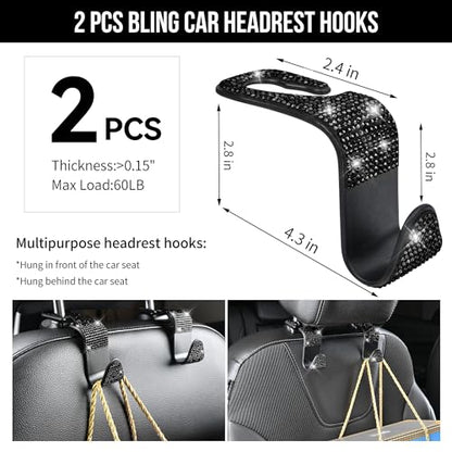 CAR PASS 23 PCS Bling Diamond Car Accessories Set for Women, Leather Seat Covers Full Set Floor Mats Steering Wheel Cover, Coasters Seat Belt Covers Phone Holder Universal Fit Car SUV Truck Van Black - color: Black Diamond