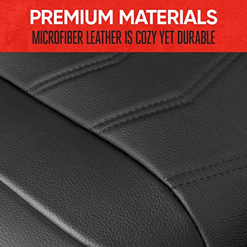 Motor Trend LuxeFit Black Faux Leather Rear Bench – Premium Automotive Back Seat Cover for Cars, Padded Cushion with Pockets, Adjustable Interior Car Seat Protector