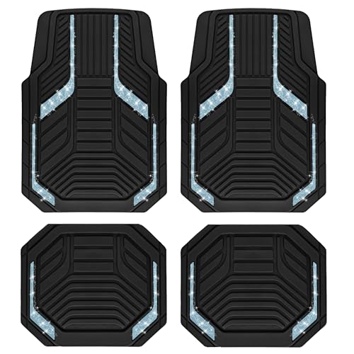 PIC AUTO Car Floor Mats, Light Blue Sparkly Crystal Bling Glitter Car Mats Set, Front and Rear Heavy Duty Rubber Car Mats with Anti-Slip Backing, All Weather, Trim-to-Fit for SUVs, Trucks, Sedan, Vans - color: Light Blue Glitter