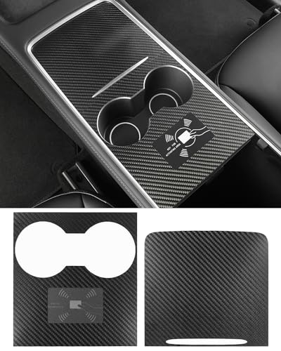 KKTR-CAR Carbon Fiber Center Console Cover, Matte Black Real Carbon Fiber Center Control Cover Compatible with Tesla model 3 (2017-2023), model y (2019-2025)