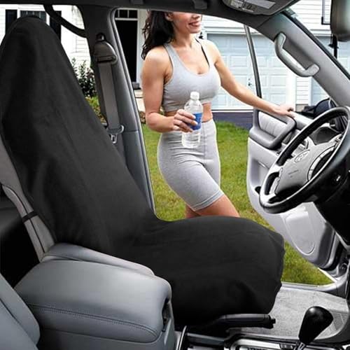 Waterproof Sweating Car Seat Cover for Post Gym Workout, Running, Swimming, Beach and Hiking, Universal Fit Non-Slip Towel Bucket Seat Protector for Cars SUV Trucks, Machine Washable (Black)