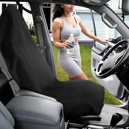 Waterproof Sweating Car Seat Cover for Post Gym Workout, Running, Swimming, Beach and Hiking, Universal Fit Non-Slip Towel Bucket Seat Protector for Cars SUV Trucks, Machine Washable (Black)
