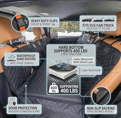Back Seat Extender for Dogs Thick Foam Cushion, Hard Bottom Dog Car Seat Cover for Back Seat, Waterproof Dog Hammock for Car, Backseat Pet Cover for SUV, Truck, Car