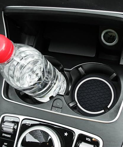 4PCS Car Coasters, Car Accessories Interior, 2.75 Inch Non-Slip PVC Round Coasters for Cup Holders, Black - color: Black&white