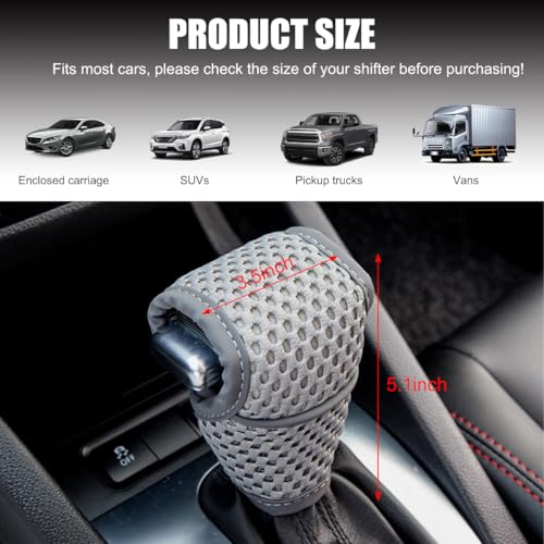 Car Gear Shift Knob Cover, Breathable Automotive Shift Knob Gear Handle Stick Protector Cover, Anti-Slip Anti-Scratch Auto Stick Shift Cover, Universal Car Accessories (Gray, Regular) - color: Gray, size: Regular