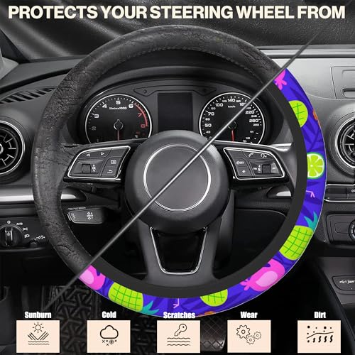 Tropical Flamingo Steering Wheel Covers Hibiscus Fruit Universal 15 Inch Car Wheel Cover,Anti-Slip Breathable Car Accessories Protector Fit for Trucks,Sedans,SUVs,Vans - color: Tropical Flamingo