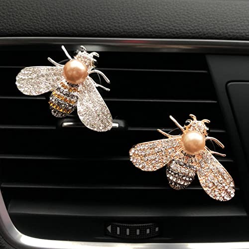 2 Pieces Small Bee Air Vent Clips Bling Bee Car Accessories Cute Car Air Freshener Rhinestone Gift Decorations Charm Car Clip Interior Air Vent Decor