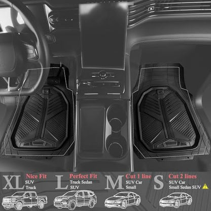 CAR PASS Heavy Duty Rubber Car Mats, Deep-Dish 2-Piece Car Floor Mats Front Only, All Weather Protection Universal Trim-to-Fit for SUVs Trucks Sedans, Waterproof Anti-Slip, Black