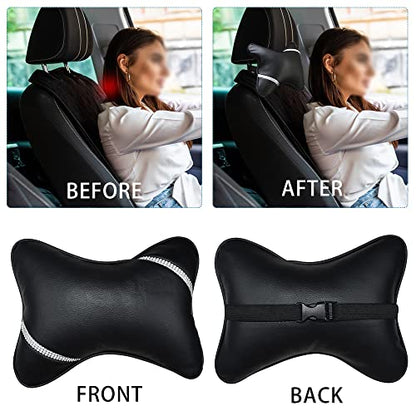 Car Neck Pillows Diamond Seat Auto Headrest Cushion Head Rest Neck 2 Pack Headrest Fit for Most Cars Universal Car Pillow Support Relax Crystal Rhinestone Pu Leather Bling Interior(Black)