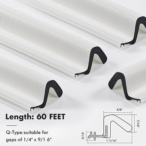 BBTO Weather Stripping Door Seal Exterior Weather Strip for Window V-Shaped Foam Kerf Garage Door Gap Blocker Soundproof Home Improvement Easy to Install(60 Feet,White) - color: White, size: 60 Feet