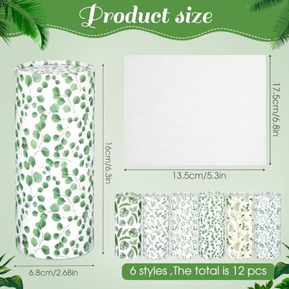 Outus 12 Pcs Eucalyptus Leaves Car Tissues Cylinder Holder with 3 Ply Facial Tissue Bulk Round Tissue Holder Travel Tissues Boxes Container for Car Cup Wedding Birthday Party - style: Eucalyptus Leaves