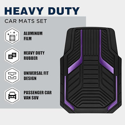 PIC AUTO Heavy Duty Rubber Floor Mats, Purple Aluminum Film Car Mats Set, Front and Rear Car Mats with Anti-Slip Backing, All Weather Protection, Trim-to-Fit for Automotive SUV, Sedan, Van - color: Purple
