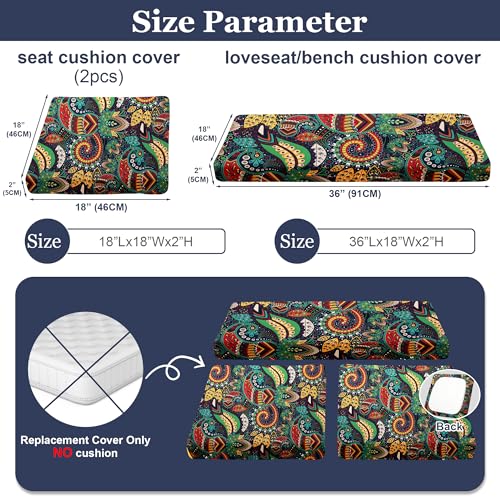 Waterproof 3-Piece Patio Sofa Cushion Cover Set - Replacement Covers for Outdoor Wicker Furniture, Bench & Seat Cushions