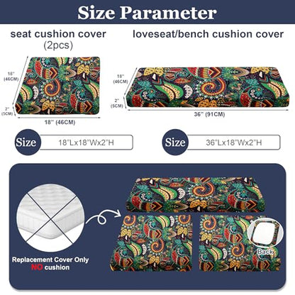 Waterproof 3-Piece Patio Sofa Cushion Cover Set - Replacement Covers for Outdoor Wicker Furniture, Bench & Seat Cushions