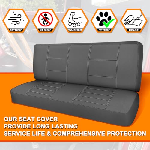 Truck Bench Seat Cover Compatible with 1961-1987 Chevy C10/20 & K10/20, Heavy Duty Knitted Fabric with Sponge Seat Cushion - color: charcoal