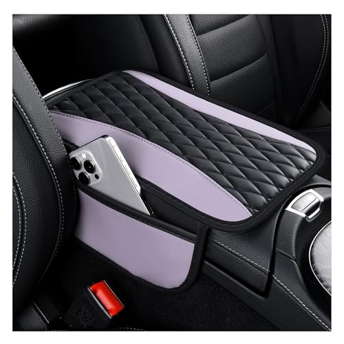 IHOTDER Patchwork Leather Center Console Covers for Cars,Upgraded Arm Rest Cover for Car with Side Storage Pocket for Car Seat Organizer,Middle Console Cover Stylish Car Decoration (Taro Purple) - color: Taro Purple
