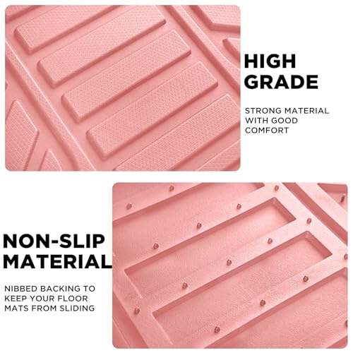 PIC AUTO Heavy Duty Pink Rubber Floor Mats, Silver Aluminum Film Car Mats Set, Front and Rear Car Mats with Anti-Slip Backing, All Weather Protection, Trim-to-Fit for Automotive SUV, Sedan, Van