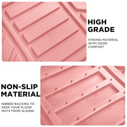 PIC AUTO Heavy Duty Pink Rubber Floor Mats, Silver Aluminum Film Car Mats Set, Front and Rear Car Mats with Anti-Slip Backing, All Weather Protection, Trim-to-Fit for Automotive SUV, Sedan, Van - color: All Pink