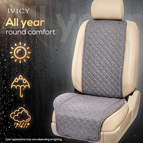 Faux Linen Front Car Seat Cover – Non-Slip Bucket Seat Protector for Most Cars, SUVs, Vans & Trucks – 1 Seat Cover, Machine Washable, Side-Airbag Friendly, Cool Gray