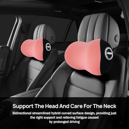 LIQUN Car Seat Neck Pillow, Skin Friendly Car Head Pillow, Memory Foam Neck Support, Driving to Relieve Neck Pain and Shoulder Pressure, (Pink) - color: Pink