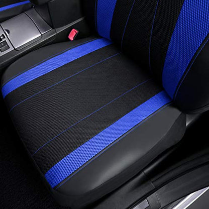 Flying Banner car seat Covers Full Set Faux Leather Air Mesh Breathable Man Lady Airbag Compatible Rear Bench Split 40/60 50/50 60/40 Truck Pick Up (Full Set - Low Back, Black Blue) - color: Black Blue