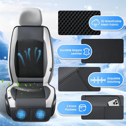Upgraded Cooling Car Seat Cover Front Seat with Blowing&Suction, 12V-24V Ventilated Car Seat Cushion with 2 Turbo Fans, 3-Speed Adjustable Universal Fit Breathable Car Cushion for Summer Driving-Gray - color: 2 Turbo Fans-Gray