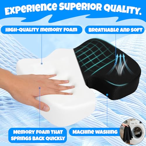 Ergonomic Seat Cushion with Memory Foam for Office Chair, Car Seat, Non-Slip Cushion, Sciatica & Tailbone Relief, Breathable Mesh Cover, Portable Handle - Black