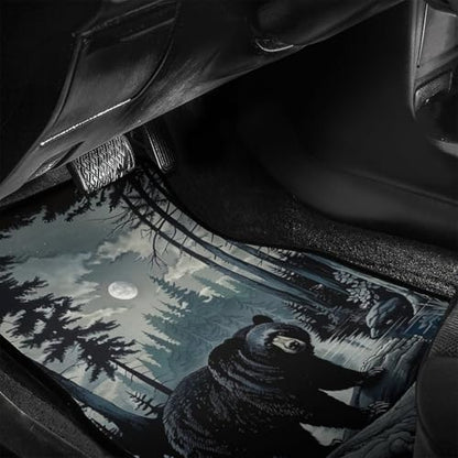 Delerain Black Bear Night Trees 4-Piece Car Floor Mats Front and Rear Rubber Backing Carpet, Auto Foot Mats All Weather Universal Fit Car Decor Accessories Fit for SUV, Vans, Sedans, Trucks