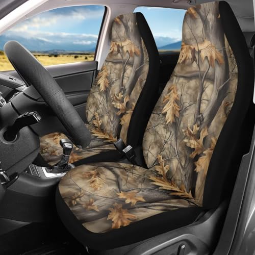 Howilath 2 Piece Car Front Seat Covers Set Anti-Slip Camo Oak Hunting Wood Auto Seats Protector Interior Accessories Fit SUV Sedan Truck - color: Camo Oak Hunting Wood