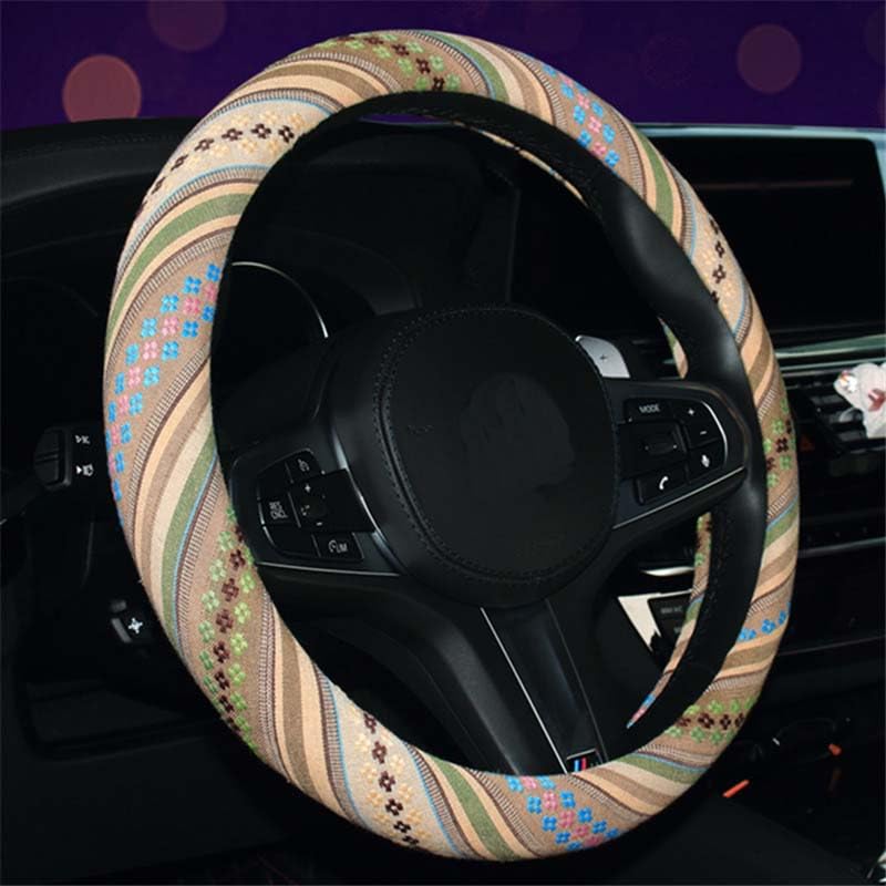 2016 Style Coarse Flax Cloth Automotive Steering Wheel Cover Anti Slip and Sweat Absorption Auto Car Wrap Cover (A) - color: A, size: 14.5 - 15 inches