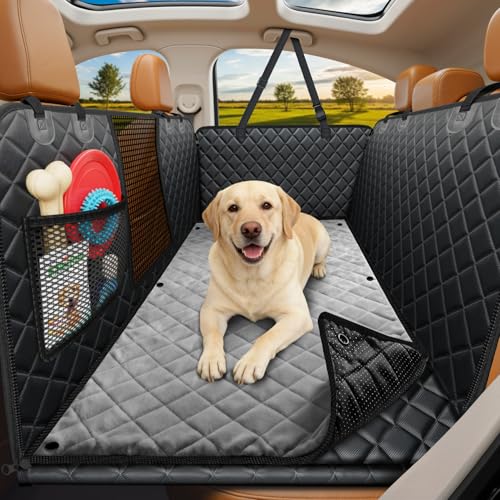 URPOWER Dogs Back Seat Extender with Non-Slip Blanket, 2 in 1 Hard Bottom Dog Car Seat Cover & Removable Dog Car Bed Mat, Waterproof Dogs Hammock for Car and SUV, Pet Rear Seat Protector Holds 400lbs - color: Black with Grey, size: Medium - for Most Sedan