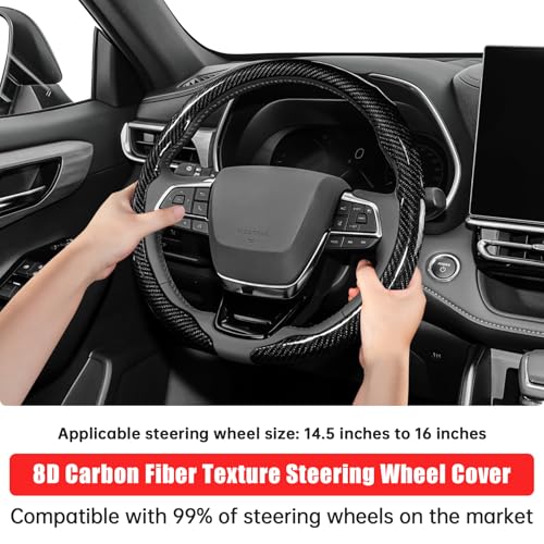 Car Steering Wheel Cover - Integrated Carbon Fiber Pattern Protective Sleeve with Hub Cap Anti-Slip Design - Fits 99% of Models Suitable for 14-16 Inch Sedans, SUVs, and Trucks Interior Accessories