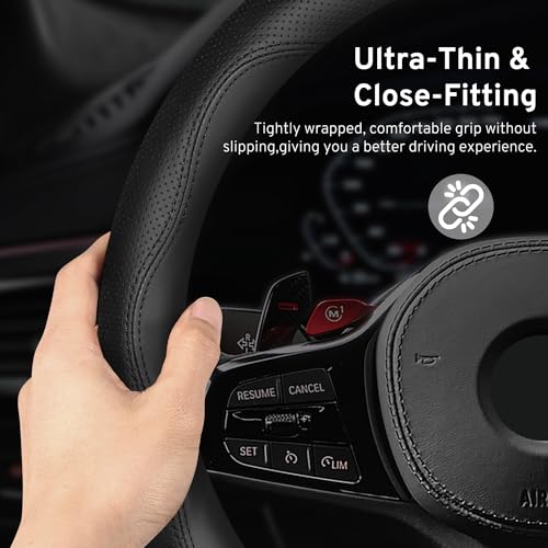 Steering Wheel Cover for Toyota Tacoma Tundra Sequoia 4Runner 2/4 Door SR5 Trail Limited TRD Pro Platinum Off Road 4x4 Sport Car Accessories, 2026 Leather 15.5-16 inch Black