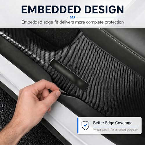 8PCS Door Sill Protector for Tesla Model Y Juniper 2025 2026, Carbon Fiber Texture Door Entry Guard Covers, Anti-Kick Anti-Scuff Full Coverage Threshold Trim, ABS Interior Accessories, Front & Rear